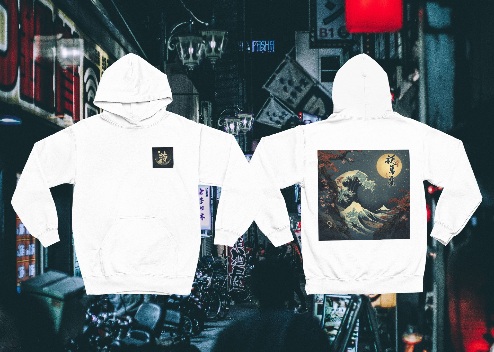 Hoodie blanc - Vague & Kanji